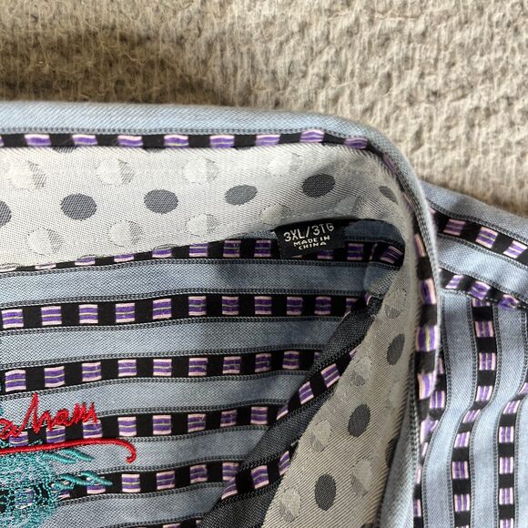 Robert Graham Shirt Mens 3XL Purple Blue Pink Long Sleeve Flip Cuff Button - Picture 6 of 13